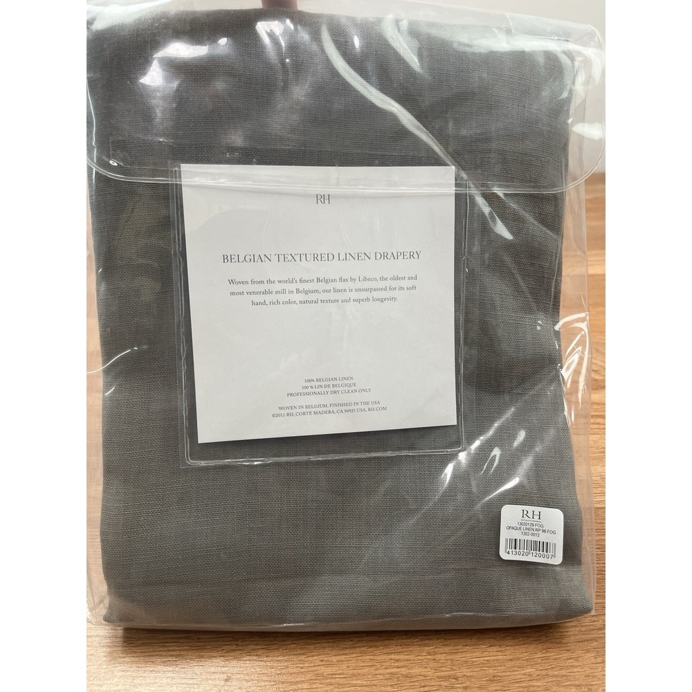 Restoration Hardware Belgian Textured Linen Curtian Panel Fog Grey 50" x 96" NEW